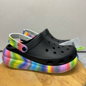 Crocs Classic Crush Spray Dye Clog Size M 11 W 12 Black Multi Platform Rainbow